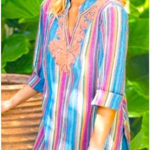 Soft Surroundings Turin Embroidered Striped Top